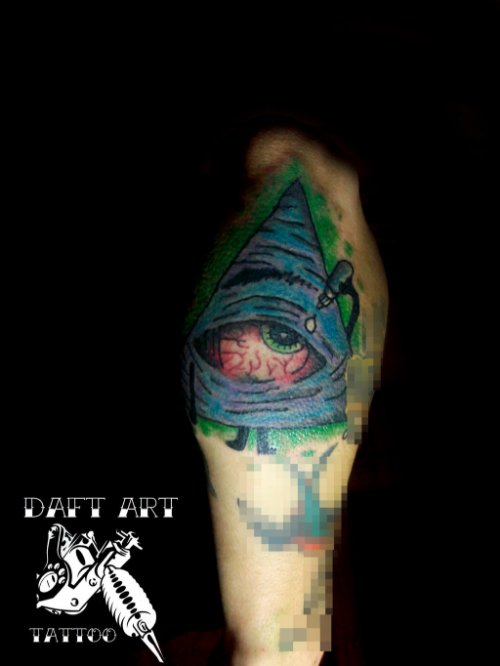 Colored Illuminati Eye Tattoo On Leg
